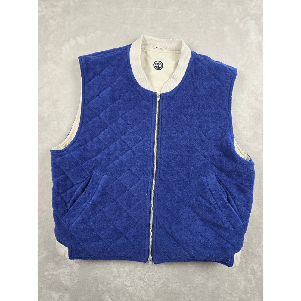Vintage Timberland Reversible Quilted Fleece Vest Mens Large Blue Cream 1997